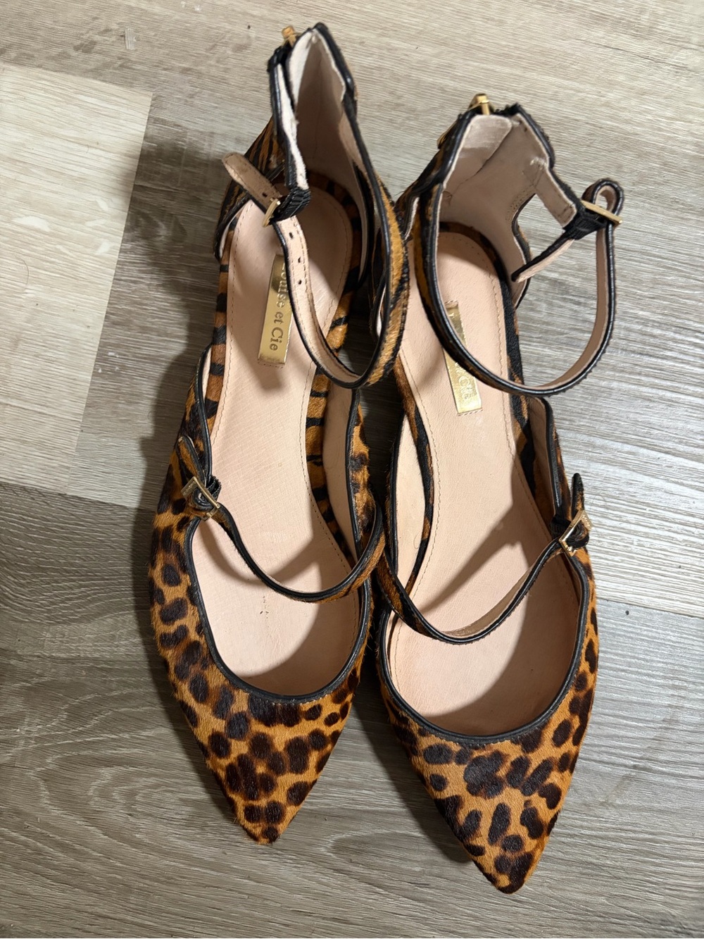 Louise et Cie Leopard-Print Pointed Ankle-Strap Flats - Brown/Black